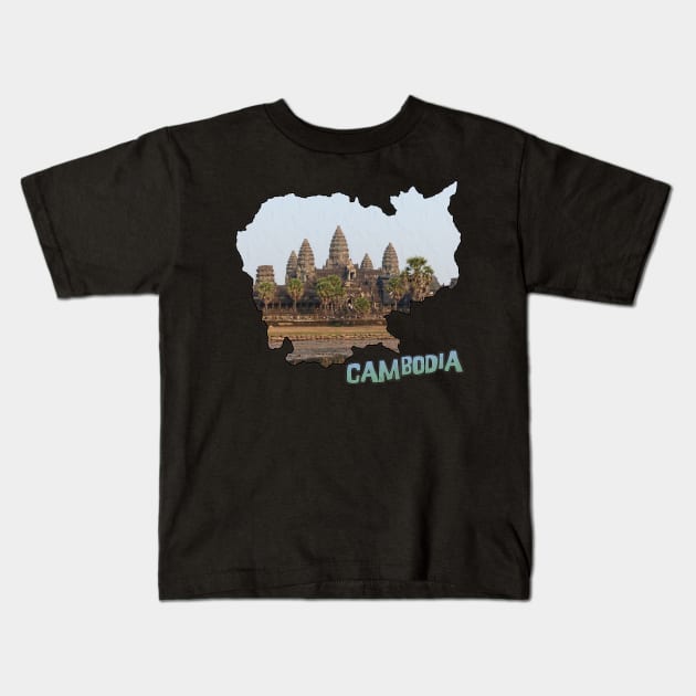 Cambodia Outline with Angkor Wat Kids T-Shirt by gorff